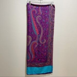 TANJORE Women’s Ethnic Purple Turquoise Pink Woven Paisley Silk Scarf 30” X 76”